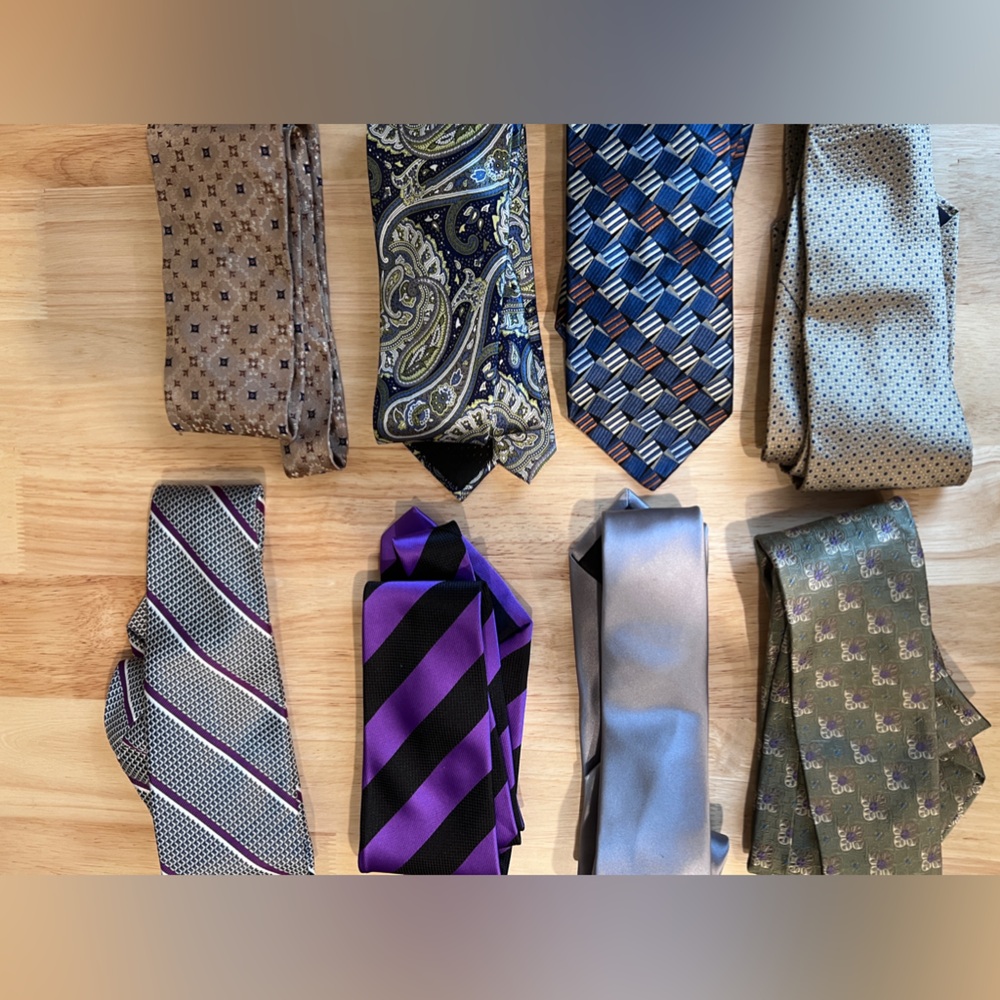 Bundle Of 8 Multicolor Striped Silk Ties, Mixed Brands